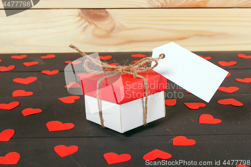 Image of Gift boxes on wooden table