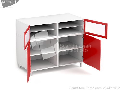 Image of Opened cabinet on white