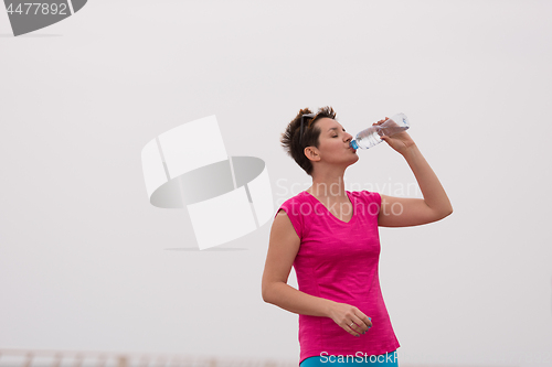 Image of Fitness woman drinking water