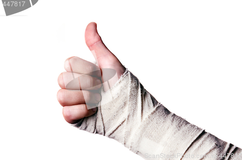 Image of Images showing hand in a bandage with a thumbs up