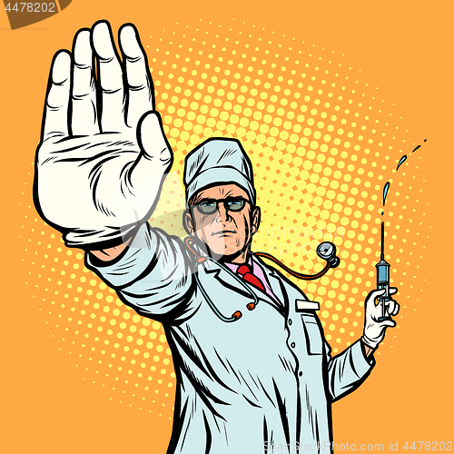 Image of vaccination. stop infection doctor gesture