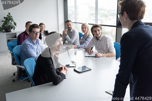 Image of Group of young people meeting in startup office