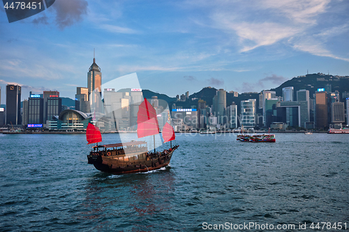 Image of Junk boat in Hong Kong Victoria Harbour