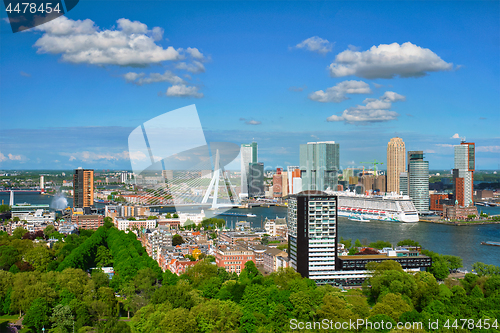 Image of View of Rotterdam city and the Erasmus bridge