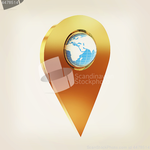 Image of Realistic 3d pointer of map with Earth. Global concept. 3d illus