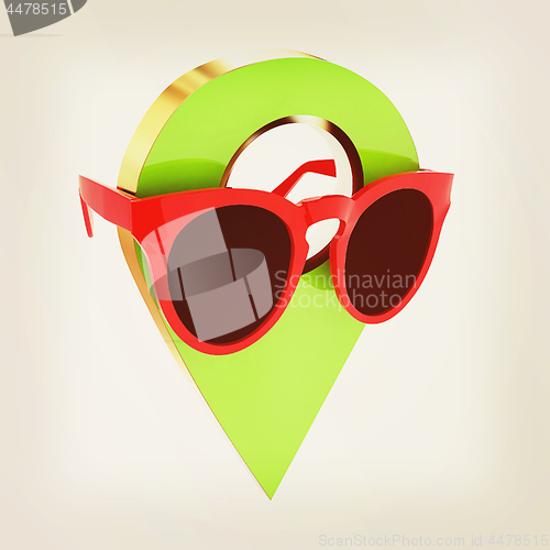 Image of Glamour map pointer in sunglasses. 3d illustration. Vintage styl