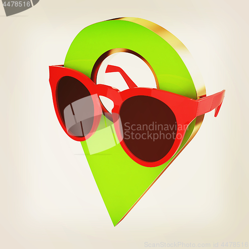 Image of Glamour map pointer in sunglasses. 3d illustration. Vintage styl