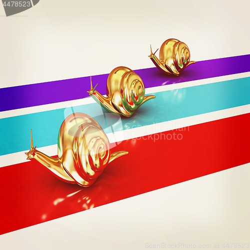 Image of Racing snails. 3D illustration. Vintage style