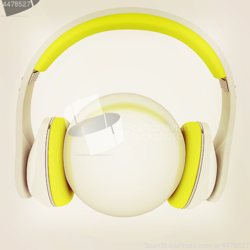 Image of Headphones with metal ball. 3d illustration. Vintage style