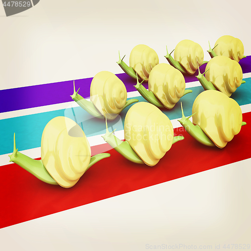 Image of Racing snails. 3D illustration. Vintage style