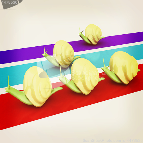 Image of Racing snails. 3D illustration. Vintage style