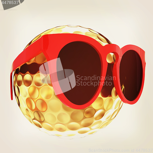 Image of Golf Ball With Sunglasses. 3d illustration. Vintage style