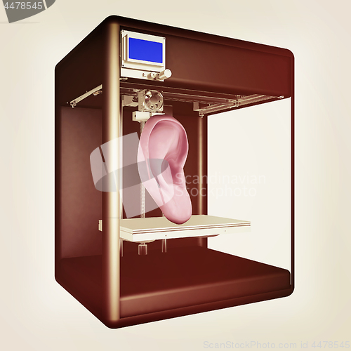 Image of Medical 3d printer for duplication of human ear. 3D Bio-printer.