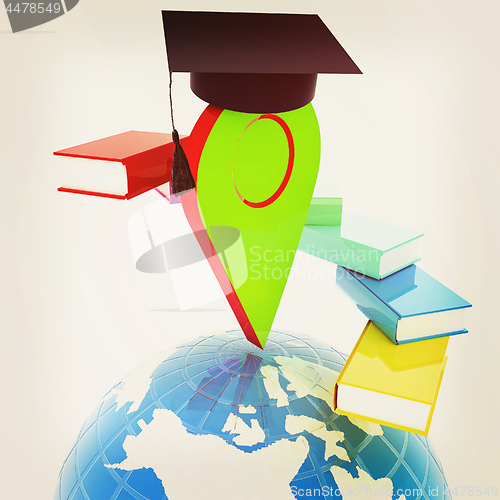 Image of Pointer of education in graduation hat with books around and Ear