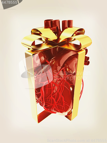 Image of Red human heart with ribbon. Donor concept. 3d illustration. Vin