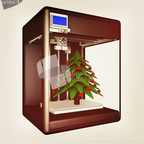 Image of 3d printer during work on the Christmas tree. 3d illustration. V