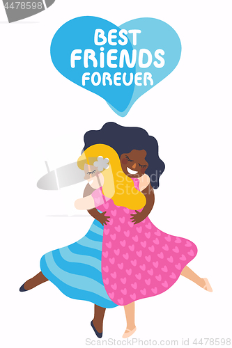 Image of Two best friends girls huging. Vector illustration about friendship