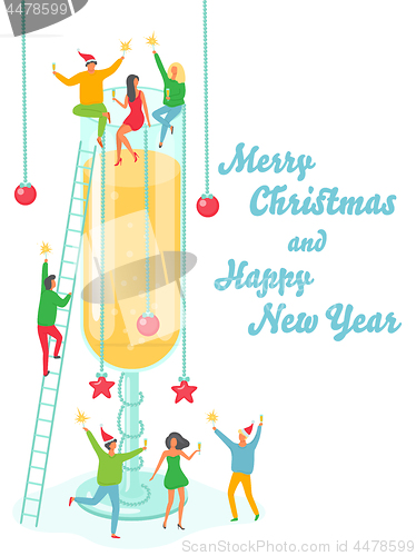 Image of Merry Christmas happy new year holiday illustration. People having fun at the party.