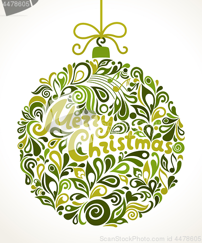 Image of Christmas greeting card. Vector swirl illustration of christmas ball.