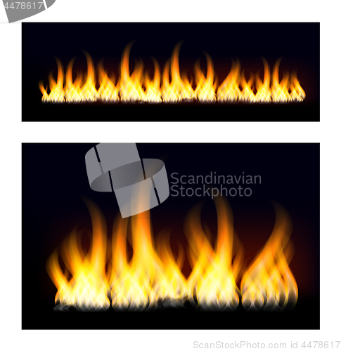 Image of Fiery flames on a dark background. Fire bonfire. Vector illustration