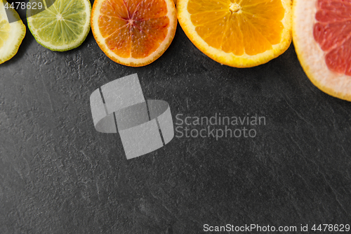 Image of close up of different citrus fruit slices