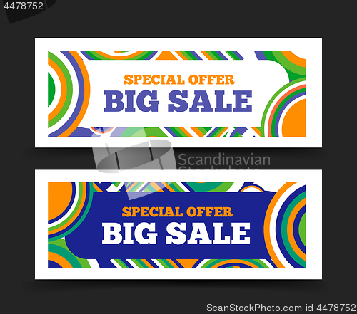 Image of Big sale banner, special offer sale design. Rounded lines on background. Vector colorful design