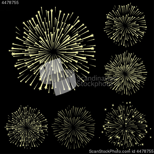 Image of Set of fireworks, part 5, yellow shadow isolated on black background