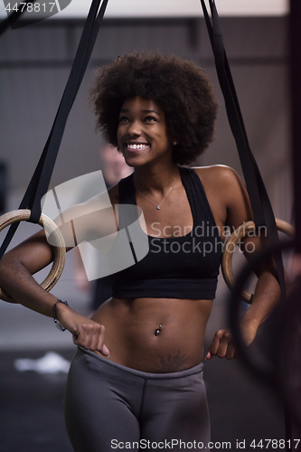 Image of portrait of black women after workout dipping exercise