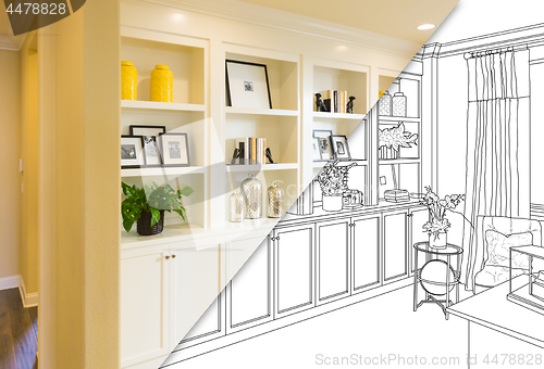 Image of Custom Built-in Shelves and Cabinets Design Drawing with Cross S