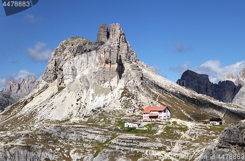 Image of ITALY, DOLOMITES - SEPTEMBER 22, 2014 - Refuge in Dolomites mountains