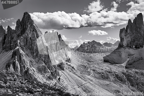 Image of Dolomites, black and white landscape