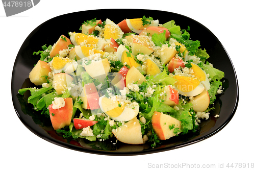 Image of Green salad with eggs and apples 
