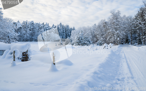 Image of Snow-covered landscape in the countryside. Viitna, Estonia