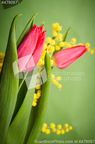 Image of Spring bouquet with mimosa and tulips