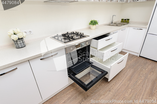 Image of Modern white kitchen interior