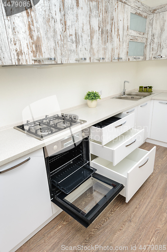 Image of Modern white kitchen interior