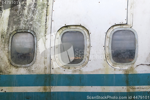 Image of Windows of the blue airplane