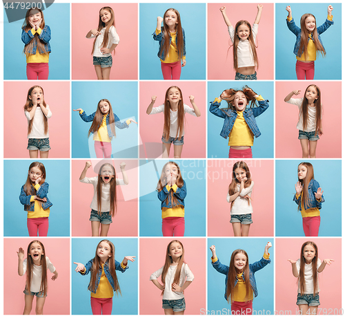 Image of The collage of different human facial expressions, emotions and feelings of young teen girl.