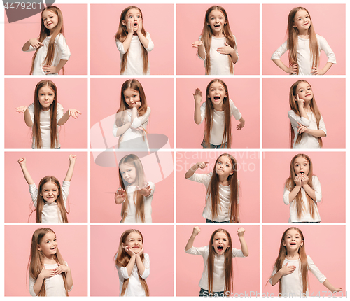 Image of The collage of different human facial expressions, emotions and feelings of young teen girl.