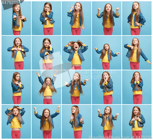 Image of The collage of different human facial expressions, emotions and feelings of young teen girl.