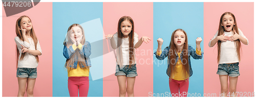 Image of The collage of different human facial expressions, emotions and feelings of young teen girl.