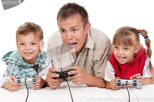 Image of Dad and child playing with Joystick