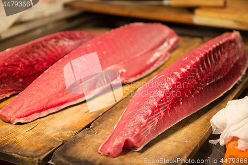 Image of fresh tuna fish at japanese street market