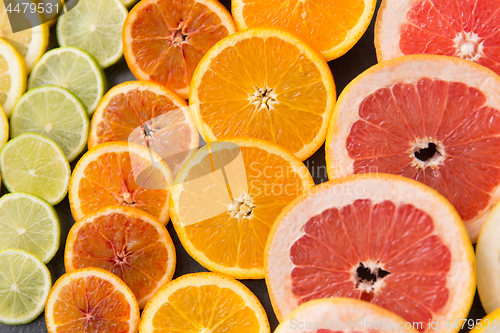 Image of close up of different citrus fruit slices