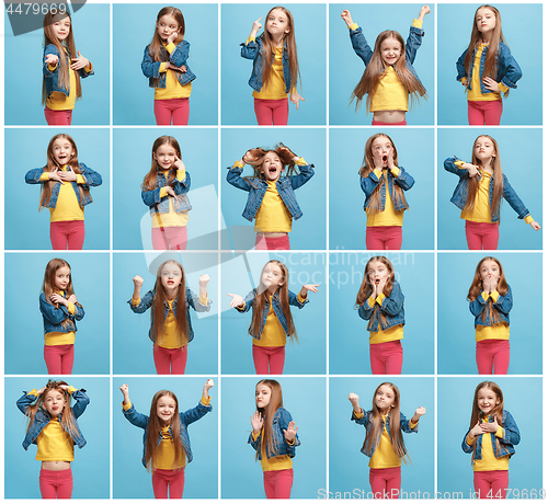 Image of The collage of different human facial expressions, emotions and feelings of young teen girl.