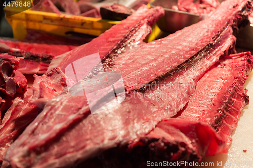 Image of fresh tuna fish or seafood at japanese street market