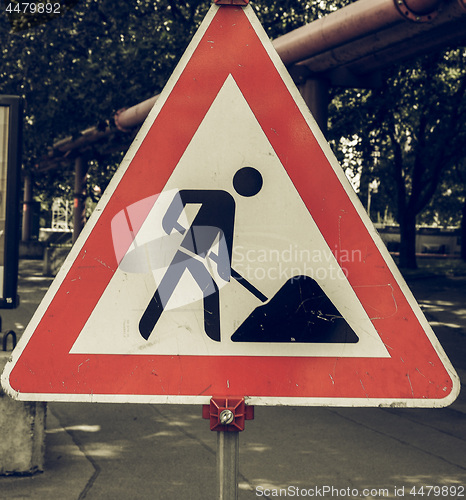 Image of Vintage looking Road works sign