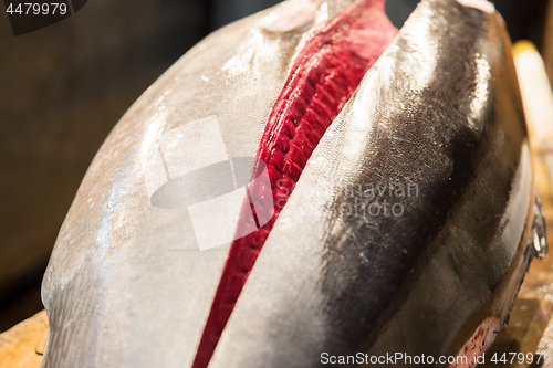 Image of fresh gutted tuna fish at japanese street market