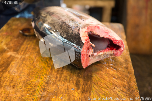 Image of fresh gutted tuna fish at japanese street market