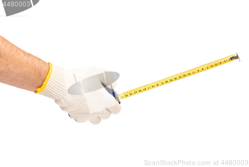 Image of Hand with glove and tape measure